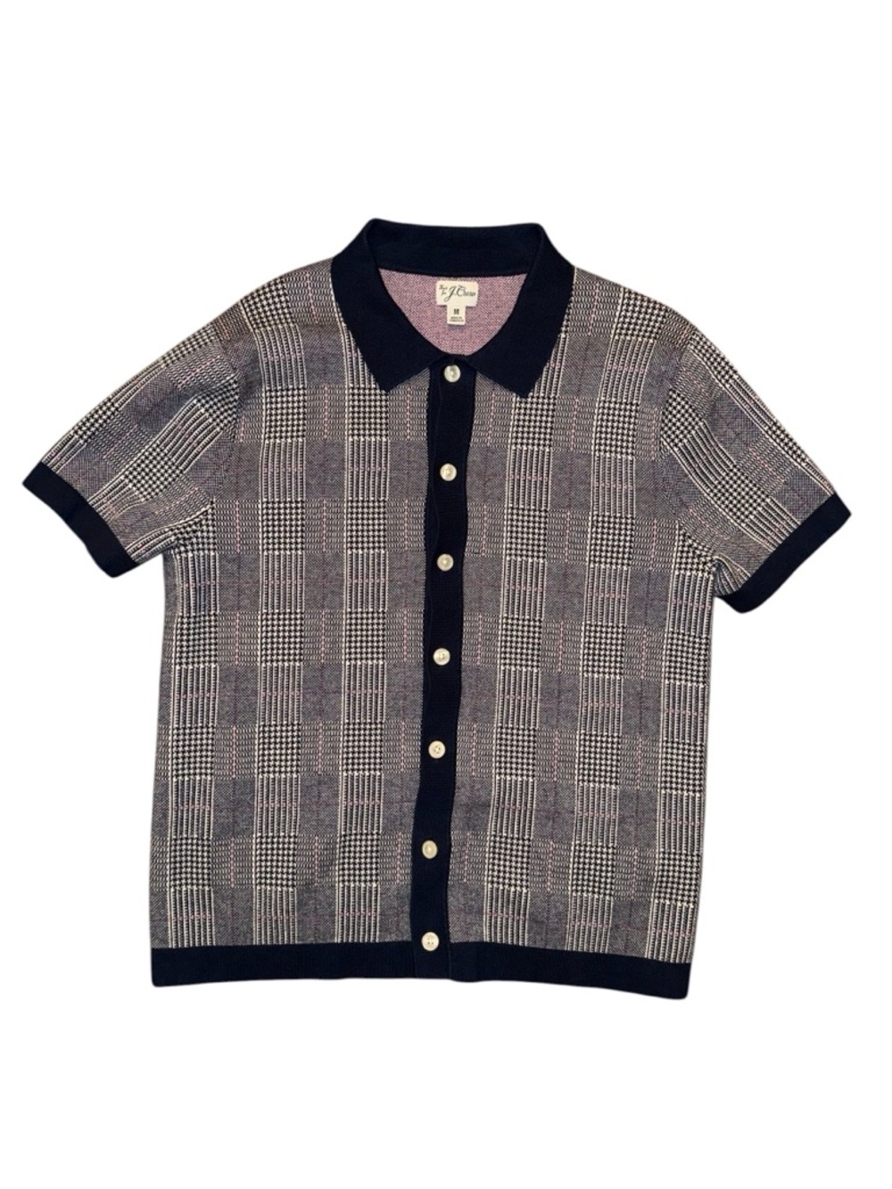 J. Crew Plaid Knit Polo in Navy and Light Pink